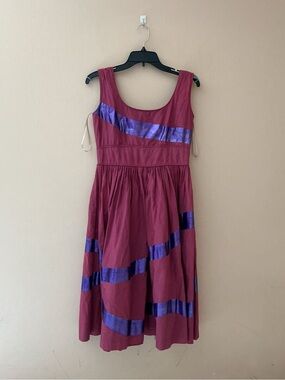 Women's 100% Cotton Midi Dress in Berry with Purple Accent